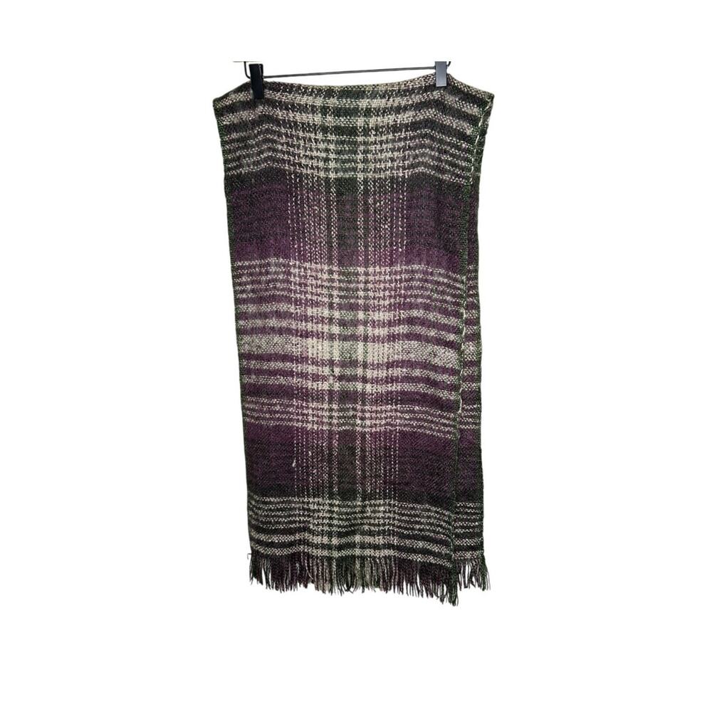 J Jill Scarf Womens OS Purple Green Plaid Woven Fringed Warm Shawl Wrap Winter